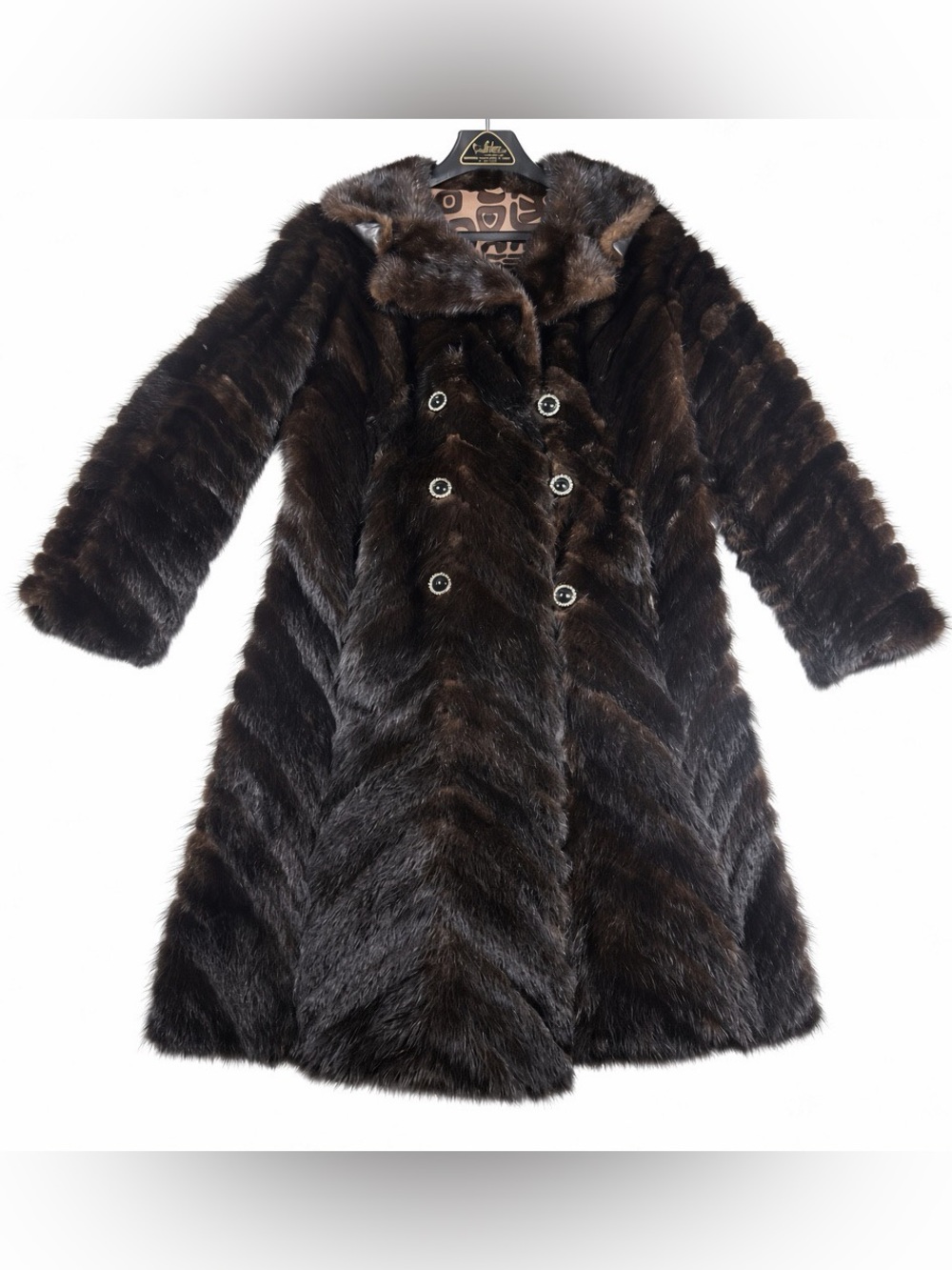 Vintage Genuine Mink Fur Coat Men’s Dark Brown Full Length Chevron Belted